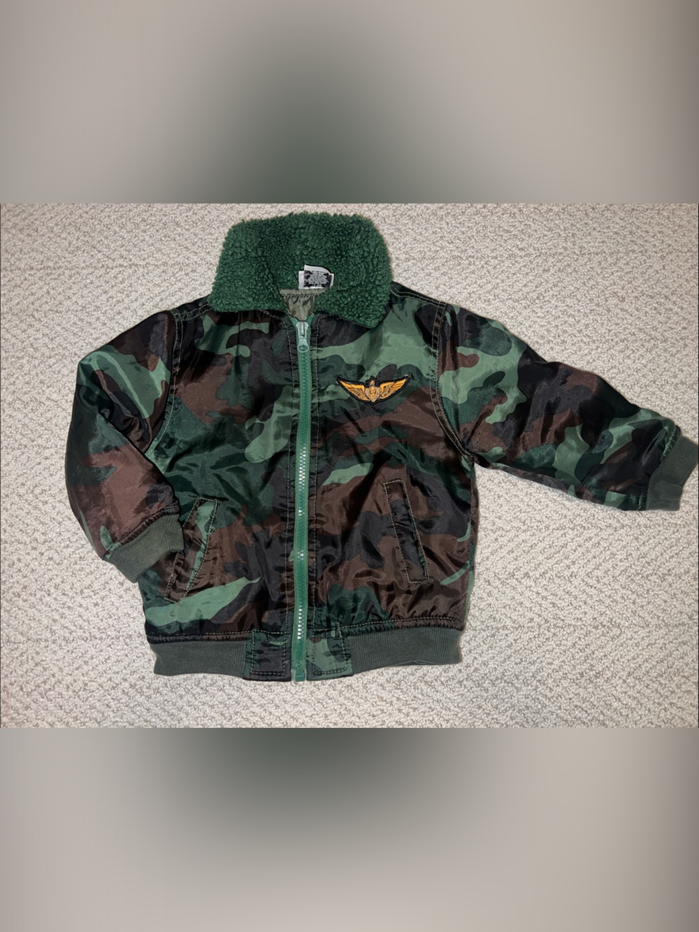 Vintage Kids Mac Henry Active Wear Camo Bomber Jacket with Wing Patch